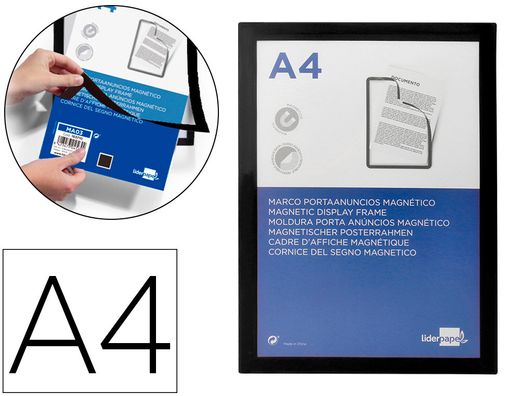 Marco porta anuncios liderpapel magnetico din a4 dorso adhesivo removible color negro