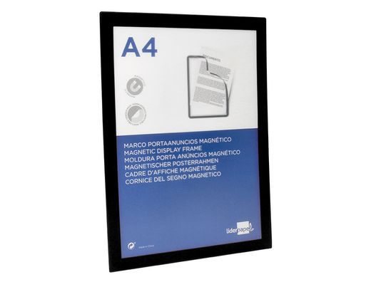 Marco porta anuncios liderpapel magnetico din a4 dorso adhesivo removible color negro