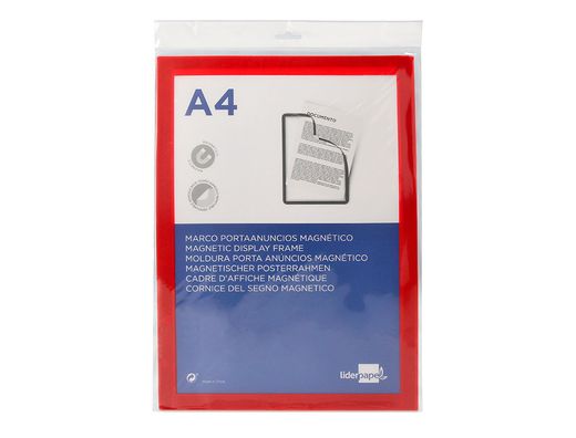 Marco porta anuncios liderpapel magnetico din a4 dorso adhesivo removible color rojo