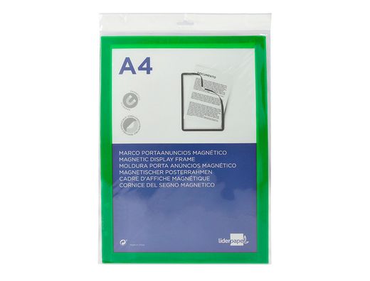 Marco porta anuncios liderpapel magnetico din a4 dorso adhesivo removible color verde