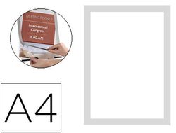 Marco porta anuncios q-connect magneto din A4 dorso adhesivo removible color plata pack de 2