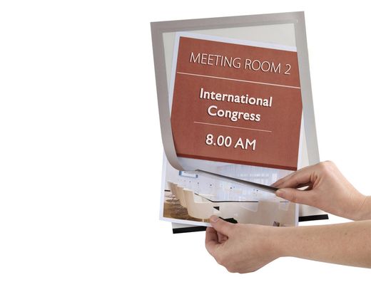 Marco porta anuncios q-connect magneto din A4 dorso adhesivo removible color plata pack de 2