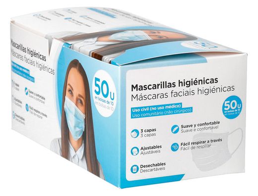 Mascarilla facial proteccion higienica desechable 3 capas filtracion 95% blanca