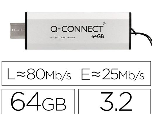 Memoria usb q-connect flash drive 64 gb 3.2 tipo c