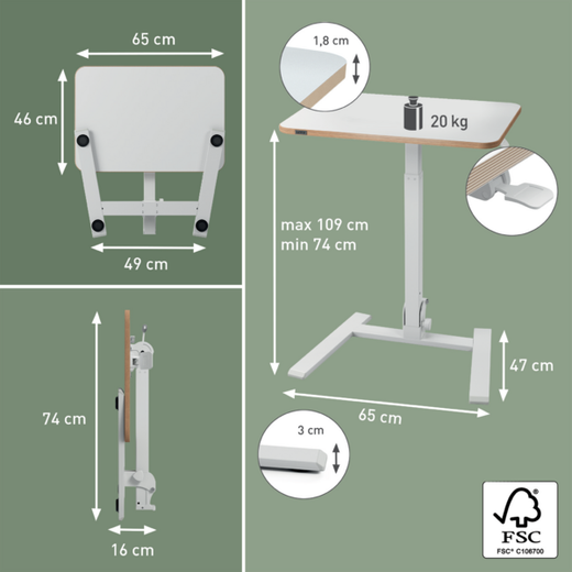 Mesa elevable pequeńa neumática plegable Leitz Ergo