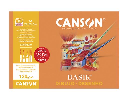 Mini pack 10 hojas papel dibujo basic A4 blanco Guarro Casas