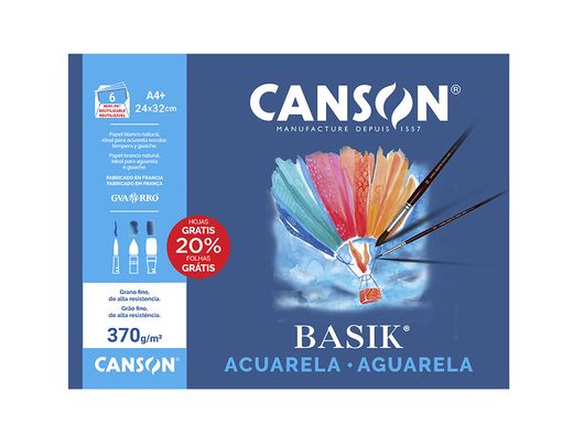 Mini pack acuarela basik 6 hojas 240x320 mm blanco Guarro Casas