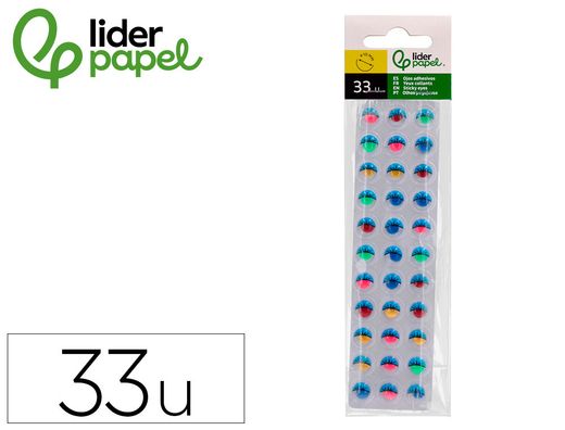 Ojo adhesivo liderpapel 10 mm con pupila de color y pestańa de color pack de 33 unidades
