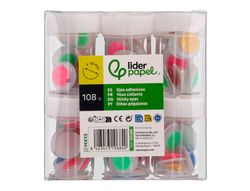 Ojo liderpapel 18 mm blanco con pupila de colores surtidos pack de 108 unidades