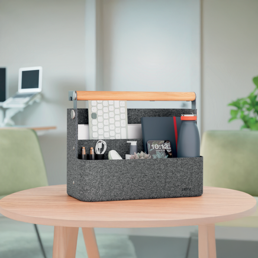 Organizador de escritorio portátil colgante con asa, fieltro, gris osucro