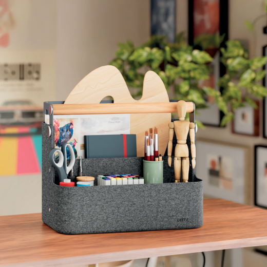 Organizador de escritorio portátil colgante con asa, fieltro, gris osucro
