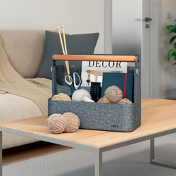 Organizador de escritorio portátil colgante con asa, fieltro, gris osucro