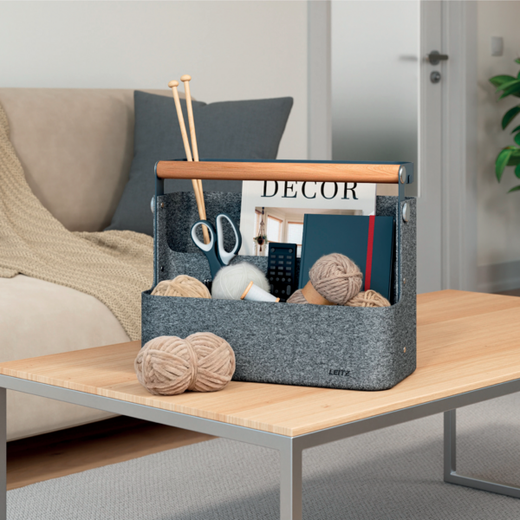 Organizador de escritorio portátil colgante con asa, fieltro, gris osucro