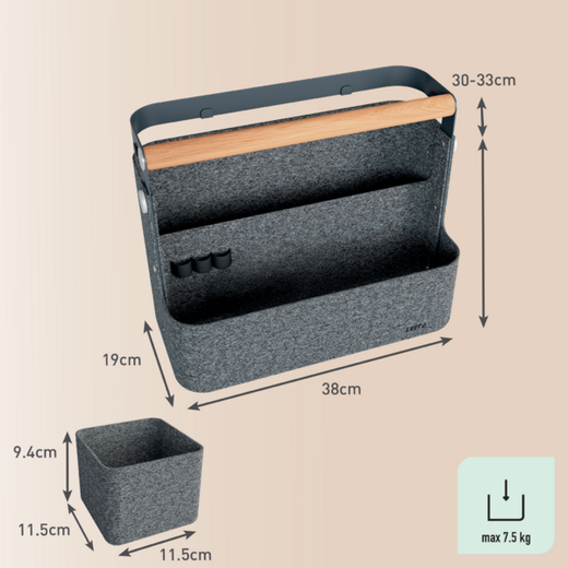 Organizador de escritorio portátil colgante con asa, fieltro, gris osucro