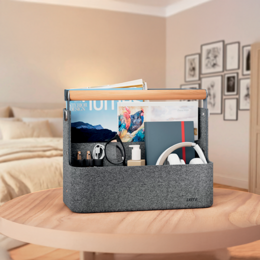 Organizador de escritorio portátil colgante con asa, fieltro, gris osucro