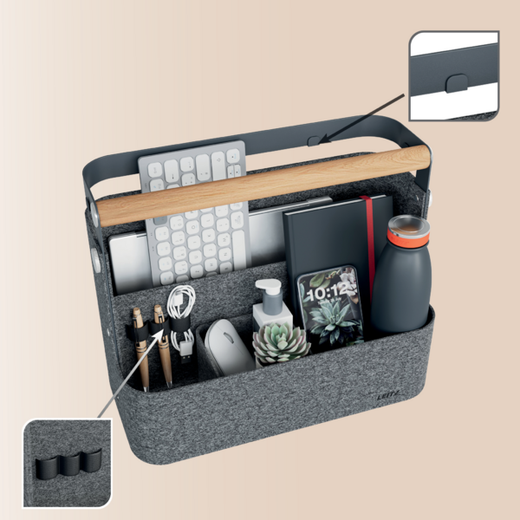 Organizador de escritorio portátil colgante con asa, fieltro, gris osucro
