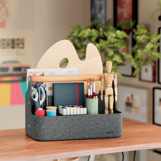Organizador de escritorio portátil con asa, fieltro, gris oscuro
