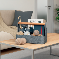 Organizador de escritorio portátil con asa, fieltro, gris oscuro