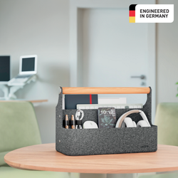 Organizador de escritorio portátil con asa, fieltro, gris oscuro