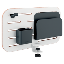 Organizador de panel perforado pequeño con accesorios - porta bolígrafos, gancho y portarevistas