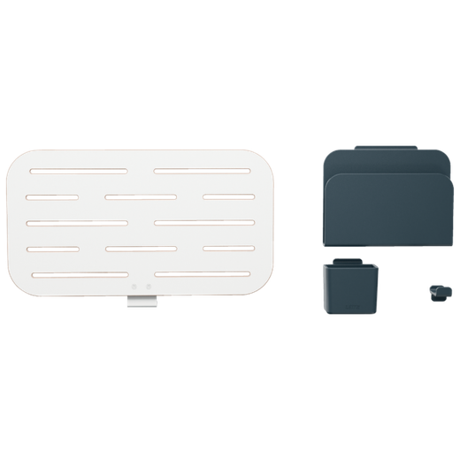 Organizador de panel perforado pequeño con accesorios - porta bolígrafos, gancho y portarevistas