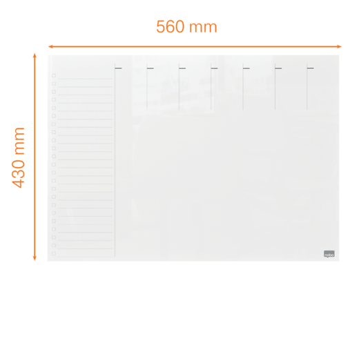 Organizador semanal de cristal de sobremesa NOBO 430 x 560 mm, blanco