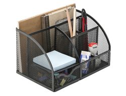 Organizador sobremesa q-connect kf17295 metalico curvo rejilla negra con 5 departamentos 220x140x130 mm