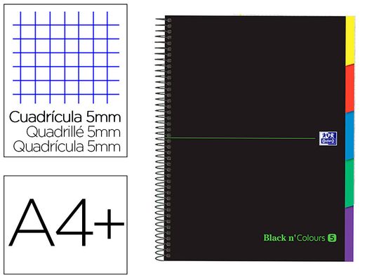 OXFORD Cuaderno 5/C Pestañas Tapa Extra Dura A4+100H 5X5 Verde