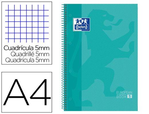 OXFORD Cuaderno espiral 80h A4 Cuadricula 5x5 color verde Ref.400040983