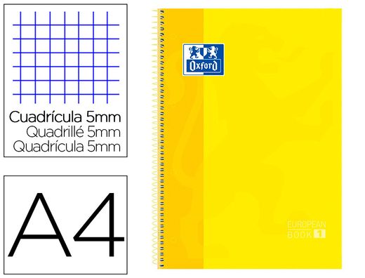 OXFORD Cuaderno espiral School 80h A4 Cuadricula 5x5 Amarillo Ref.100430200
