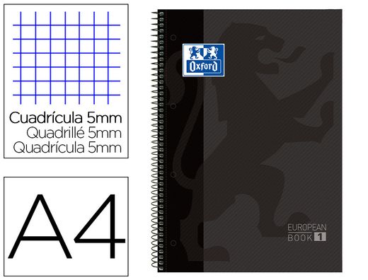 OXFORD Cuaderno espiral School 80h A4+ Cuadricula 5x5 color Gris Ref.100430269