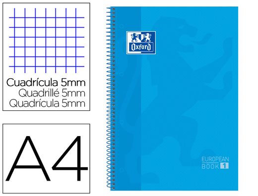 OXFORD Cuaderno espiral School 80h A4 Cuadricula 5x5 Turquesa 400028276