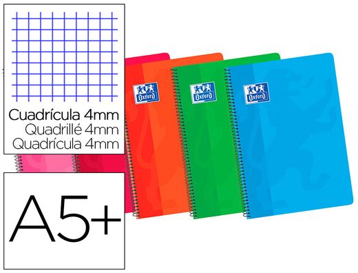 OXFORD Cuaderno espiral tapa blanda plastificada 80h 4º Cuadricula 4x4 colores Surtidos Ref.100430166