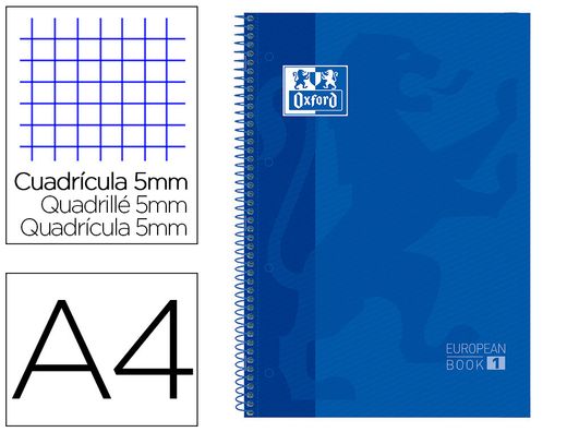 OXFORD Cuaderno School 80h A4 Cuadricula 5x5 Azul Ref.100430197