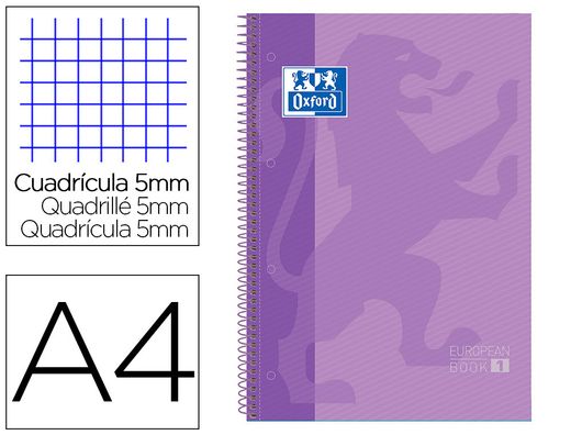 OXFORD Cuaderno School 80h A4 Cuadricula 5x5 Lila Ref.100430201