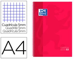 OXFORD Cuaderno School 80h A4 Cuadricula 5x5 Rojo Ref.100430198