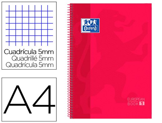 OXFORD Cuaderno School 80h A4 Cuadricula 5x5 Rojo Ref.100430198