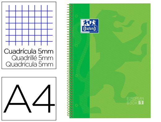 OXFORD Cuaderno School 80h A4 Cuadricula 5x5 Verde Ref.100430199