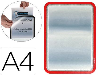 Pack 2 porta anuncios imantado dorso adhesivo reposicionable en pvc rojo