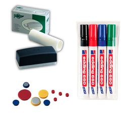 Pack 4 rotuladores + borrador magnético + imanes para pizarras magnéticas