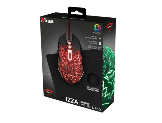 Pack alfombrilla + raton optico trust gaming gxt783 izza mouse & pad 2400 dpi 6 botones