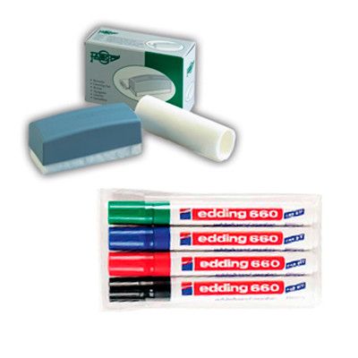 Pack de 4 rotuladores + borrador para pizarra blanca