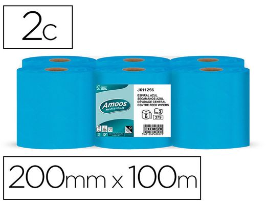 Pack de 6 rollos secamanos azul 2 capas 100 metros