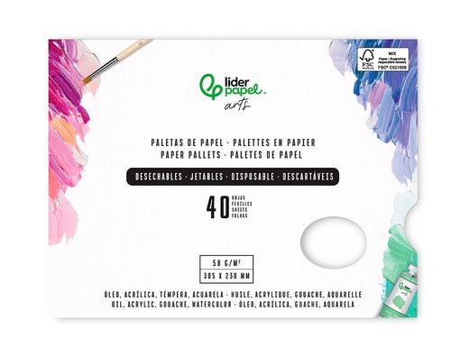 Paletas de papel desechables liderpapel para pintura 40 hojas gramaje 58g/m2 con agujero para pulgar