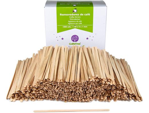 Paletina agitadora de madera 14 cm para el cafe con funda individual bolsa de 1000 unidades