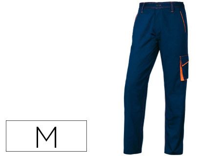 Pantalon de Trabajo Deltaplus Cintura Ajustable 5 Bolsillos Color Azul Naranja Talla M