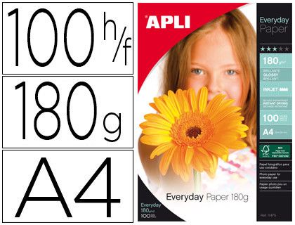 Papel Apli Everyday brillo A4 de 180 gr. (100 hojas)
