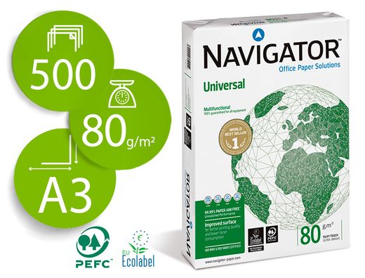Papel blanco multifunción Navigator Universal A3 de 80 gr (500 hojas)