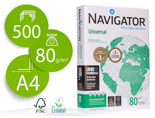 Papel blanco Navigator Universal DIN A4 80 gr. (paquete 500 hojas)