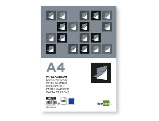 Papel carbon liderpapel film azul tamaño din a4 caja de 100 hojas